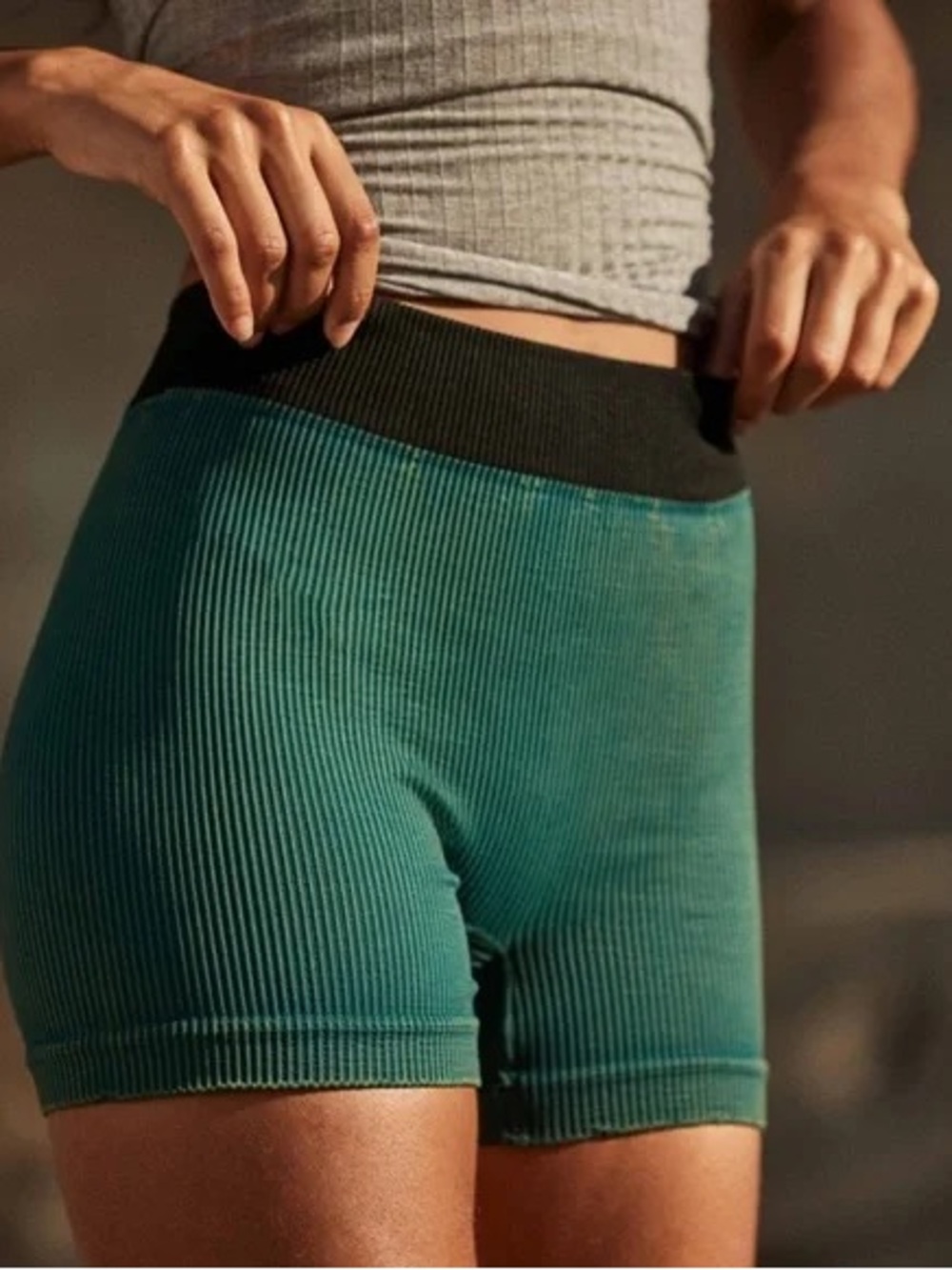 Free People Movement Green Ribbed Shorts